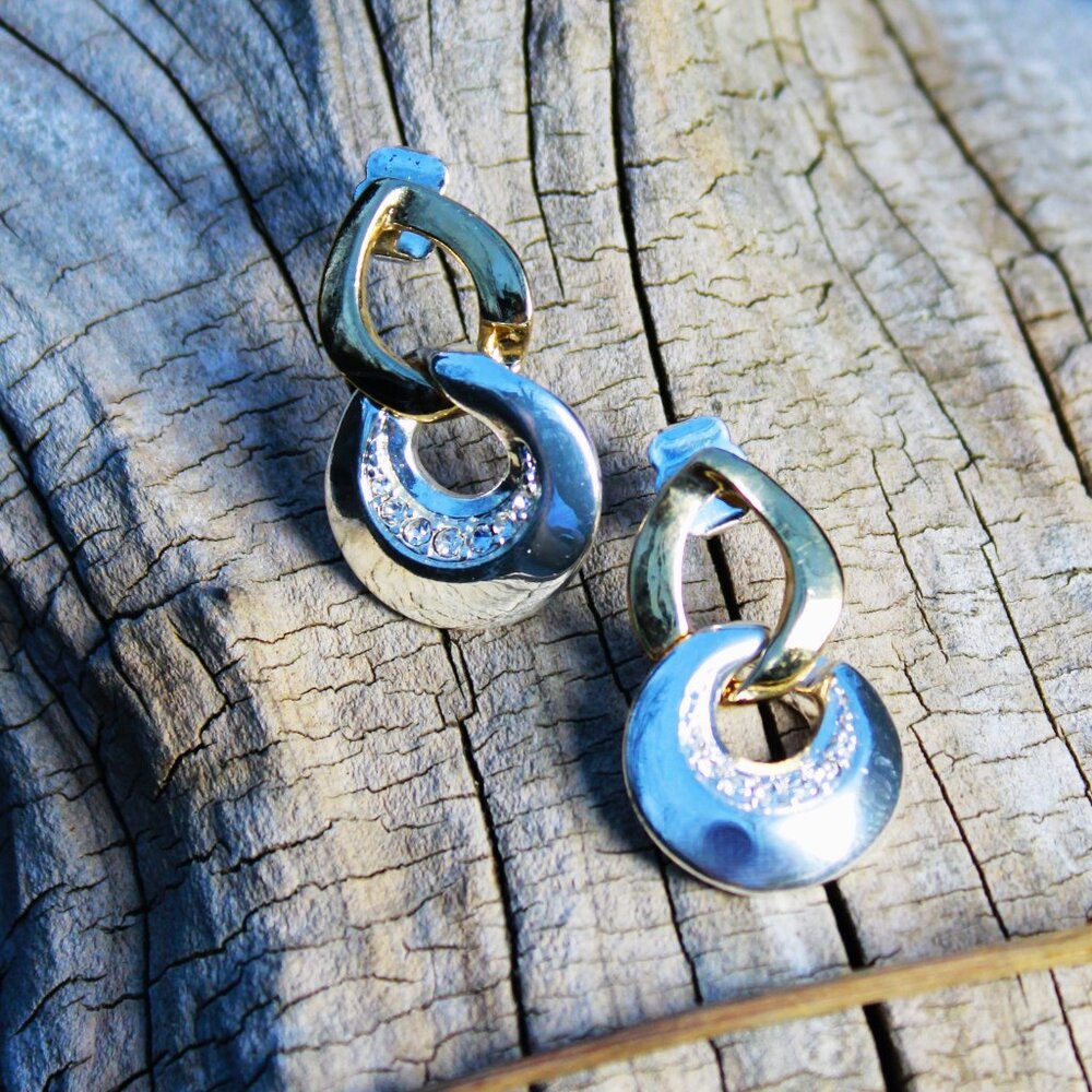 Beautiful Vintage Silver and Gold Rhinestone Earrings